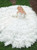 White tulle ball gown wedding dress with short sleeves, floral appliques, and a long train