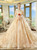 Champagne Tulle Sequins Off The Shoulder Short Sleeve Wedding Dress