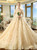 Luxury Champagne Tulle Off The Shoulder Appliques Wedding Dress With Crystal