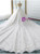 White Ball Gown Appliques Bateau Backless Wedding Dress With Train
