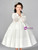 In Stock:Ship in 48 Hours White Satin Lace Long Sleeve Tea Length Girl Dress