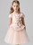 In Stock:Ship in 48 Hours  Pink Tulle Cap Sleeve Flower Girl Dress With Hand Flower