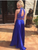 Royal Blue 2 Piece Satin Halter Backless Prom Dresses