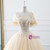 Champagne Ball Gown Tulle Short Sleeve Backless Wedding Dress With Beading