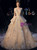 Champagne Ball Gown Tulle Sequins Bling Bling V-neck Wedding Dress