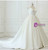 Close-up of deep plunging V-neckline on a white satin wedding dress