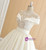Beige White Ball Gown Satin Appliques Bateau Neck Wedding Dress