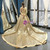 Gold Ball Gown Sequins One Shoulder Long Sleeve Appliques Prom Dress