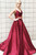 Burgundy Two Piece Spaghetti Straps Satin Floor Length Prom Dress