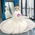 White V-neck Ball Gown Tulle Appliques Long Sleeve Wedding Dress