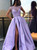 Lilac Satin See Through Cap Sleeve Prom Dress With Pocket