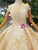 Chmapagne Ball Gown Lace Cap Sleeve Backless Wedding Dress With Beading