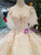 Light Champagne Deep V-neck Tulle Lace Appliques Wedding Dress With Beading