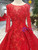 Red Tulle Sequins Long Sleeve Appliques Wedding Dress With Pearls