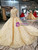 Champagne Gold High Neck Long Sleeve Wedding Dress With Long Train