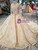 Champagne Gold High Neck Long Sleeve Wedding Dress With Long Train