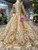 Gold Ball Gown Sequins Bling Bling Long Sleeve Floor Length Wedding Dress