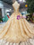 Champagne And Gold Sequins V-neck Backless With Beading Wedding Dress