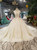Light Champagne Ball Gown Tulle High Neck Backless Wedding Dress With Train
