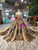 Gold Ball Gown Sequins Cap Sleeve Backless Wedding Dress With Train