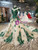 Champagne Ball Gown Tulle Green Lace Appliques High Neck Backless Wedding Dress