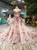 Pink Off The Shoulder Rose Embroidery Wedding Dress With Pearls