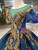 Royal Blue Ball Gown Sequins Gold Sequins Appliques Short Sleeve Wedding Dress