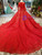 Red Ball Gown Sequins Long Sleeve Appliques Wedding Dress With Beading