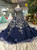 Vintage Navy Blue Long Sleeve Tulle Appliques Wedding Dress