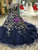 Vintage Navy Blue Long Sleeve Tulle Appliques Wedding Dress