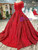 Red Ball Gown Sequins Appliques Cap Sleeve Backless Wedding Dress With Beading