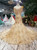 Champagne Mermaid Tulle Sequins Off The Shoulder Wedding Dress With Beading