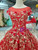 Red Ball Gown Tulle Gold Lace Appliques Cap Sleeve Backless Wedding Dress