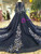 Navy Blue Tulle Embroidery Long Sleeve Wedding Dress With Train