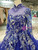 Royal Blue High Neck Long Sleeve Tulle Embroidery Wedding Dress