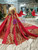 Red Ball Gown Sequins Bateau Neck Cap Sleeve Backless Haute Couture Wedding Dresses