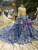 Royal Blue Sequins Bling Bling High Neck Long Sleeve Appliques Wedding Dress