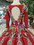 Red Sequins Square Long Sleeve Appliques Floor Length Wedding Dress