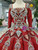 Red Sequins Square Long Sleeve Appliques Floor Length Wedding Dress