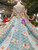 Blue Ball Gown Sequins Long Sleeve Embroidery Appliques Wedding Dress