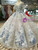Silver Gray Sequins V-neck Backless Puff Sleeve Appliques Wedding Dress