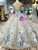 Silver Gray Sequins V-neck Backless Puff Sleeve Appliques Wedding Dress