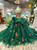 Green Bateau Long Sleeve Tulle Embroidery Appliques Wedding Dress