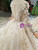 Champagne Tulle Sequins V-neck Long Sleeve Wedding Dress With Appliques