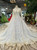 Blue Lace Sequins High Neck Long SLeeve Wedding Dress With Beading