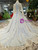 Blue Lace Sequins High Neck Long SLeeve Wedding Dress With Beading