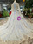 Blue Lace Sequins High Neck Long SLeeve Wedding Dress With Beading