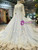 Blue Lace Sequins High Neck Long SLeeve Wedding Dress With Beading