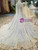 Blue Lace Sequins High Neck Long SLeeve Wedding Dress With Beading
