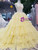 Yellow Tulle High Neck Corset Backless Appliqeus Wedding Dress With Long Train